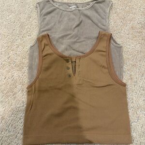 Brown and Gray Buttoned Tank Tops